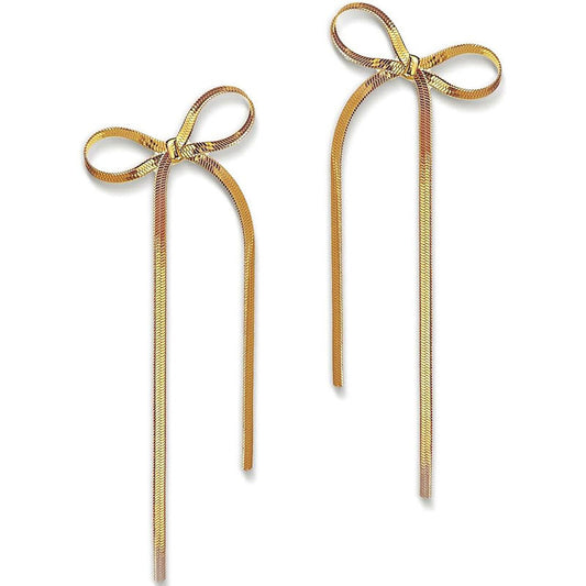 "Elevate your style with Women's Bow Tassel Long Earrings – a perfect blend of elegance and charm." image  2
