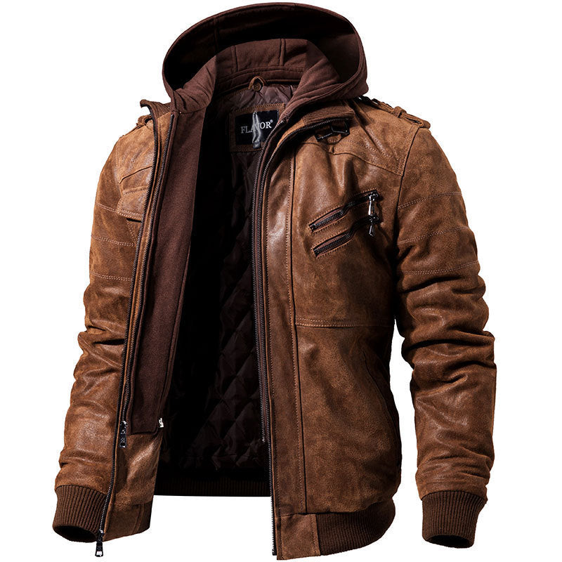 "Elevate your style with our Motorcycle Leather Jacket Men - Zip up warmth and streetwear flair." image 1