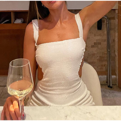"Shop the allure of Sequin Sling Backless Dress at Yuchimagic store for dazzling, chic elegance."