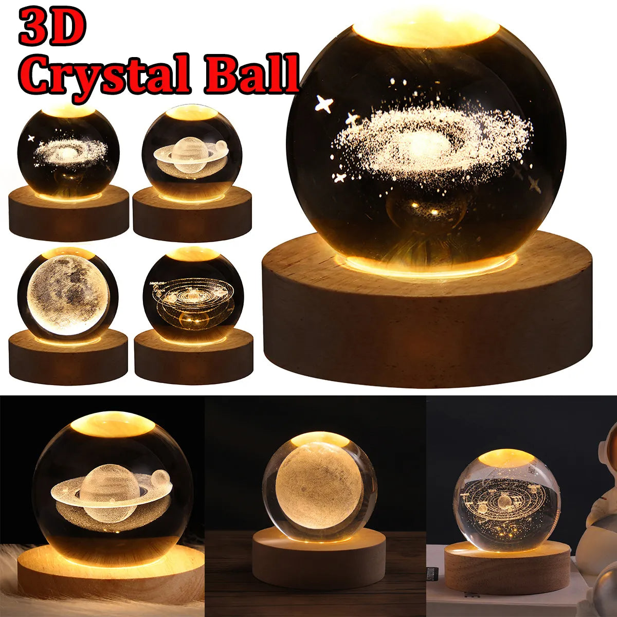  "Elevate your space with our enchanting LED Table Lamp - Galaxy Crystal Ball 3D Moon."