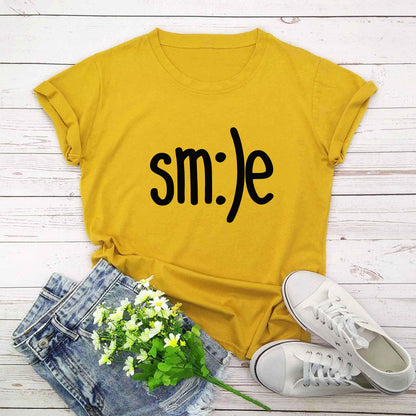  "Radiate positivity with our New Smile Letter Printed T-Shirt for Women. Casual comfort meets joyful style!" image  3