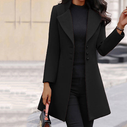  "Elegant winter warmth: Women's Single-Breasted Slim-Fit Lapel Coat. A chic essential for seasonal style."