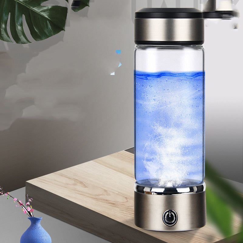 "Rechargeable Quantum Hydrogen-rich Water Glass Cup: Stay hydrated with revitalizing hydrogen-rich water on-the-go!"