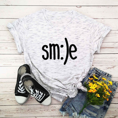  "Radiate positivity with our New Smile Letter Printed T-Shirt for Women. Casual comfort meets joyful style!" image  13