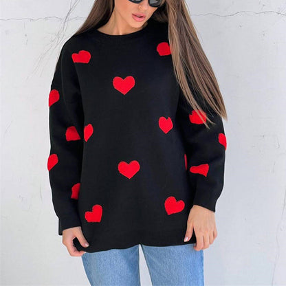 "Valentine's Day Heart Sweater - Women's cozy fashion for celebrating love. Available now in-store!"