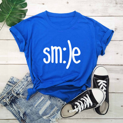  "Radiate positivity with our New Smile Letter Printed T-Shirt for Women. Casual comfort meets joyful style!" image  15