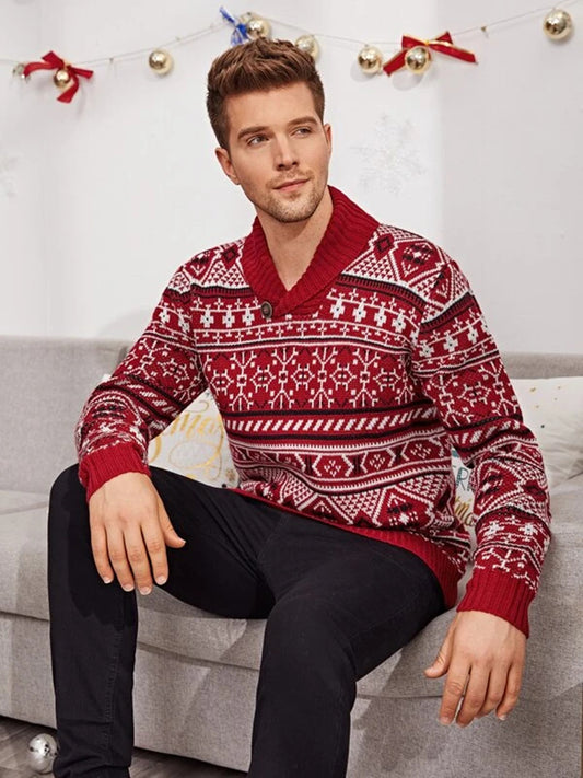 "Embrace festive style with our Christmas Elk Lapel Knitted Sweater for men. Shop warmth and style!" image 2