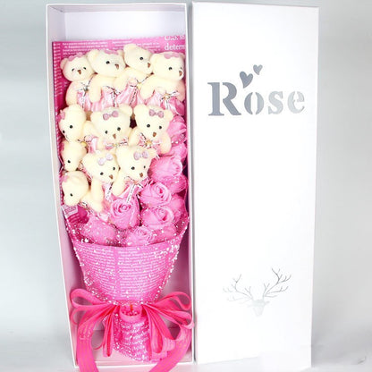 Teddy Bear Rose Soap Flower Dolls With Box Toy For Valentine's Day Birthday Gifts