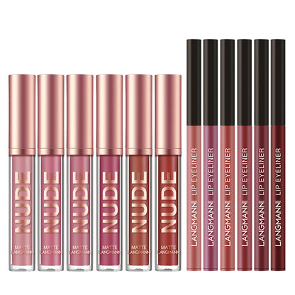 "12-piece Waterproof Matte Lipstick Set: 6 Lipsticks, 6 Lip Liner Pens - Available Now!"