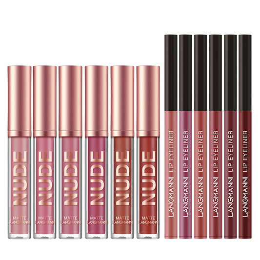 "12-piece Waterproof Matte Lipstick Set: 6 Lipsticks, 6 Lip Liner Pens - Available Now!"