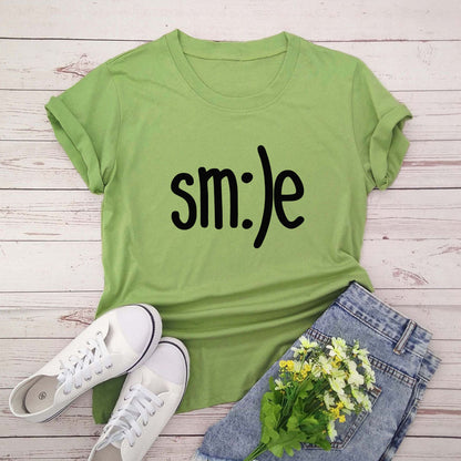  "Radiate positivity with our New Smile Letter Printed T-Shirt for Women. Casual comfort meets joyful style!" image  11
