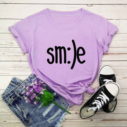  "Radiate positivity with our New Smile Letter Printed T-Shirt for Women. Casual comfort meets joyful style!" image  12
