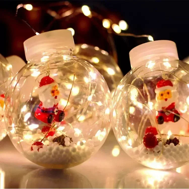 "Festive LED Christmas Curtain Lamp String for charming Christmas window decor. Snowman and Wishing Ball theme." image  1