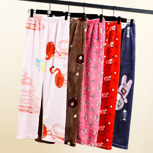 "Cozy up in Cartoon Flannel Snug Warm Home Pants – your autumn and winter essential for comfort and style!"  image 2