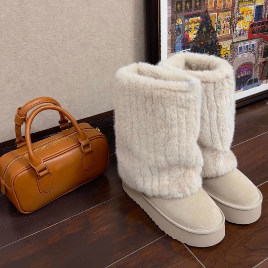 "Step into winter chic with plush, high-top ankle boots. Elevate style with platform comfort. Shop now!" image  2