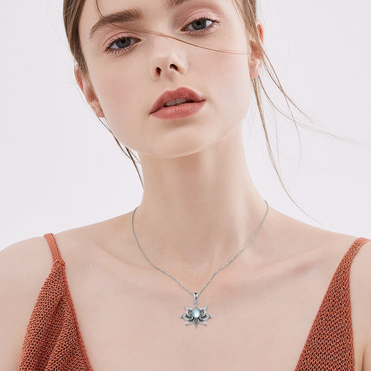 Silver Moonstone Lotus Flower necklace, Pendant Necklace, Jewelry Gifts for Women