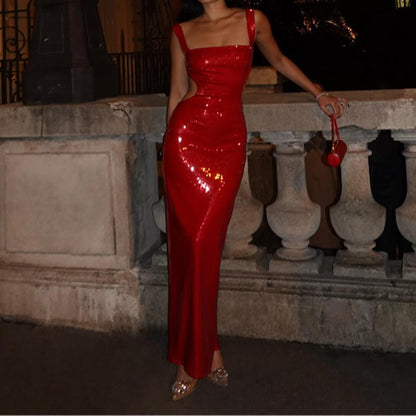 "Shop the allure of Sequin Sling Backless Dress at Yuchimagic store for dazzling, chic elegance."