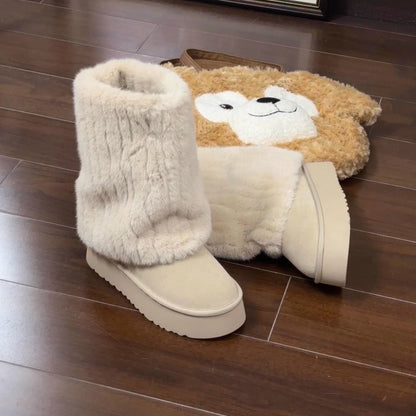 "Step into winter chic with plush, high-top ankle boots. Elevate style with platform comfort. Shop now!" image  3