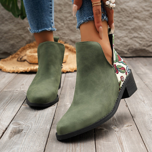 Floral Print Ankle Boots, Stylish Autumn-Winter Heels