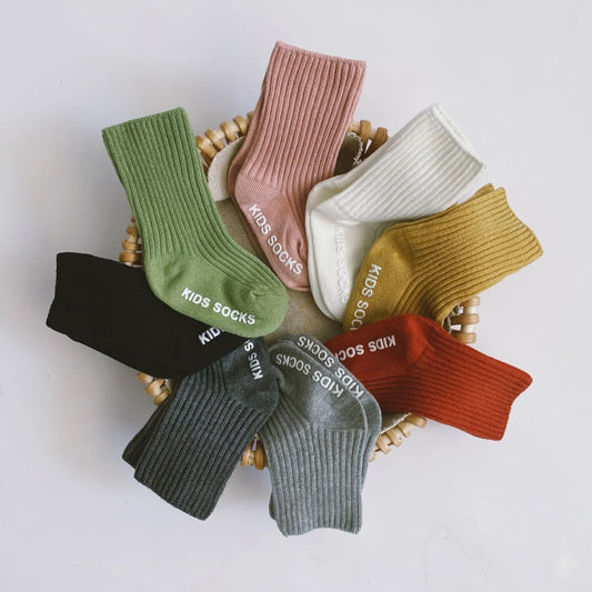 Spring Autumn White Floor High Long Socks Korean Casual Cotton Stitch Anti-slip Stripe Stocking for Kids Newborn Baby Girls Boys