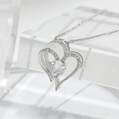 "Dazzling Zircon Double Love Necklace – Rhinestone-inscribed, personalized heart pendant. Perfect Valentine's Day clavicle chain for women."
