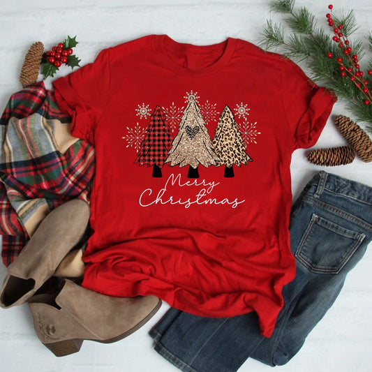 Festive Foreign Trade Christmas Tree T-shirt for Men and Women - celebrate the season in style! image 2