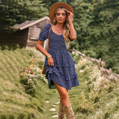 Spring And Summer Short-sleeved Cake Dress