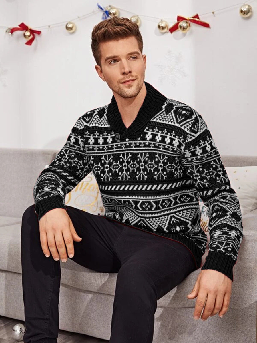"Embrace festive style with our Christmas Elk Lapel Knitted Sweater for men. Shop warmth and style!" image 4