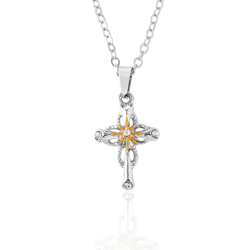 2023 New Cross Flower Pendant Necklace Catholic Faith Silver Necklace