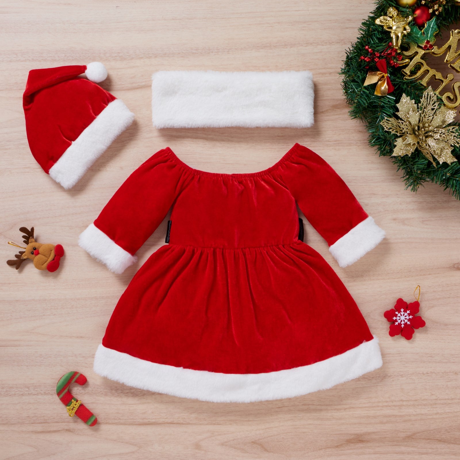 Adorable Toddler Christmas Dress with Hat & Scarf – festive charm for your little one! Available now. image 4