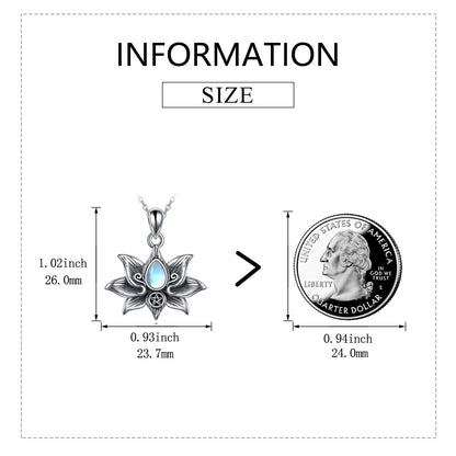 Silver Moonstone Lotus Flower necklace, Pendant Necklace, Jewelry Gifts for Women