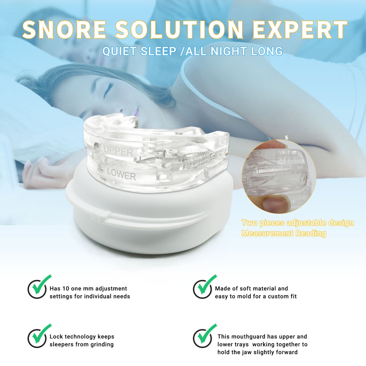 Combat snoring with our Adjustable Braces Mouthpiece—max comfort, minimal noise for a restful night's sleep! image 1