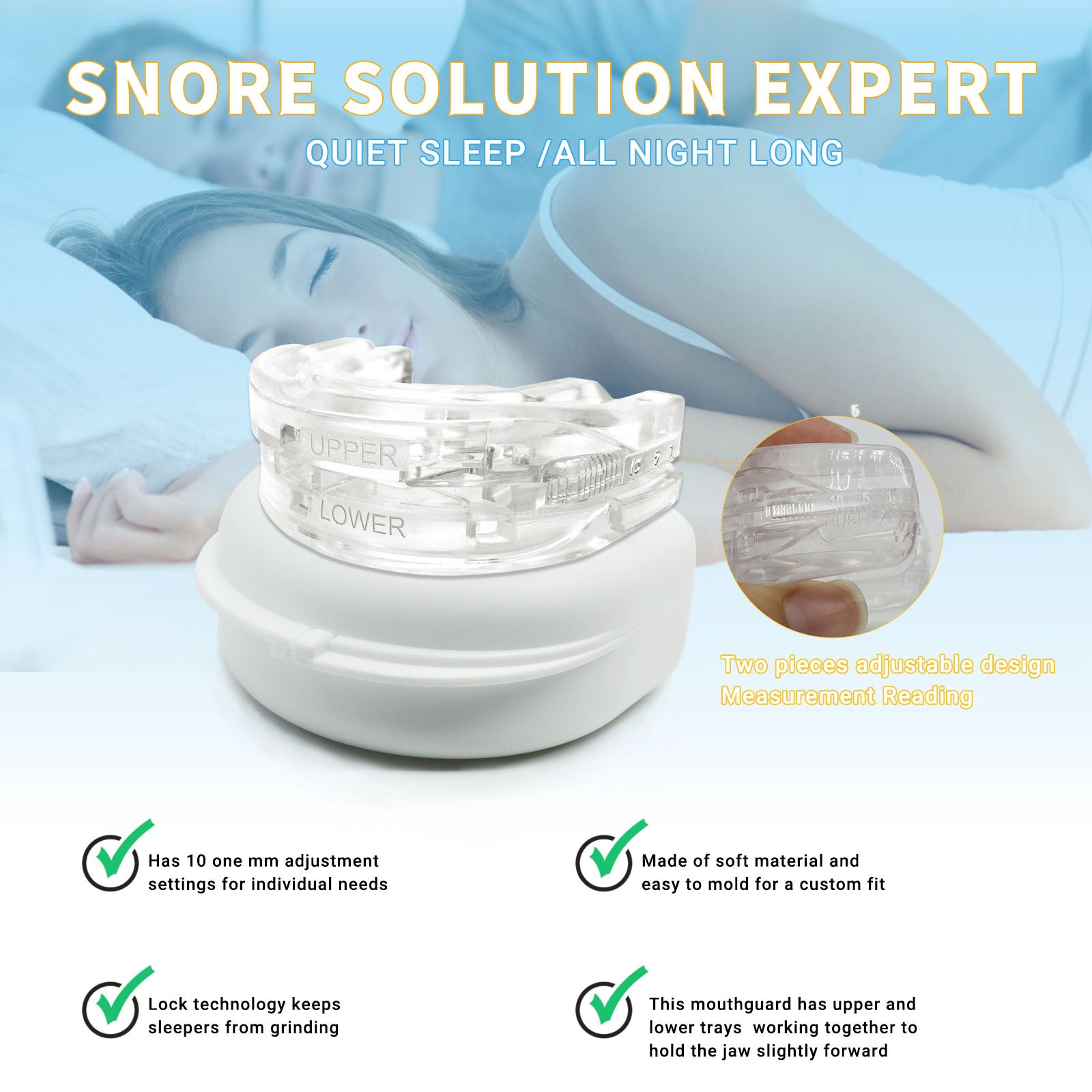 Combat snoring with our Adjustable Braces Mouthpiece—max comfort, minimal noise for a restful night's sleep! image 1