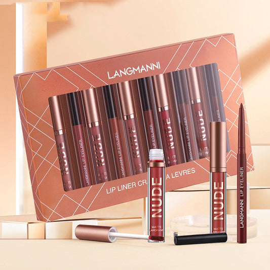 "12-piece Waterproof Matte Lipstick Set: 6 Lipsticks, 6 Lip Liner Pens - Available Now!"
