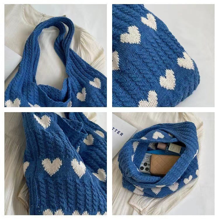  "Chic Heart-shaped Knitted Woven Shoulder Bag – Elevate your style with this trendy side bag."