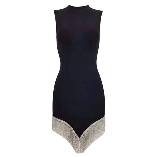 Women's Summer Skinny Sling Dress Black Sleeveless Shoulder Strappy Above Knee Dress