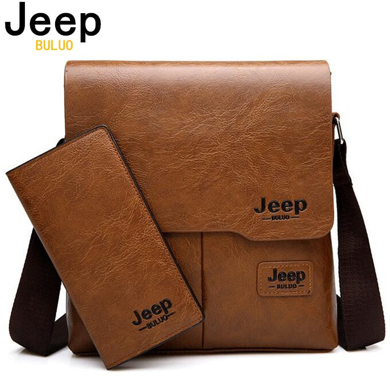 JEEP BULUO Man&#39;s Bag 2PC/Set Men Leather Messenger Shoulder Bags