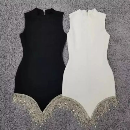 Women's Summer Skinny Sling Dress Black Sleeveless Shoulder Strappy Above Knee Dress