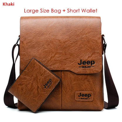 JEEP BULUO Man&#39;s Bag 2PC/Set Men Leather Messenger Shoulder Bags