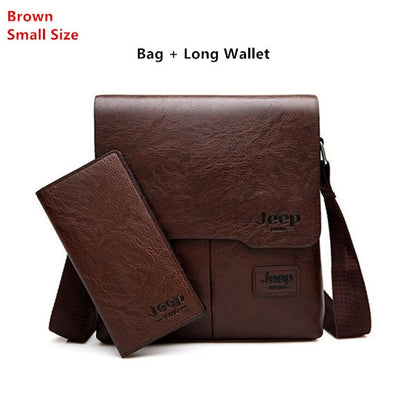 JEEP BULUO Man&#39;s Bag 2PC/Set Men Leather Messenger Shoulder Bags
