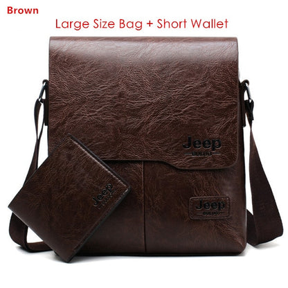 JEEP BULUO Man&#39;s Bag 2PC/Set Men Leather Messenger Shoulder Bags