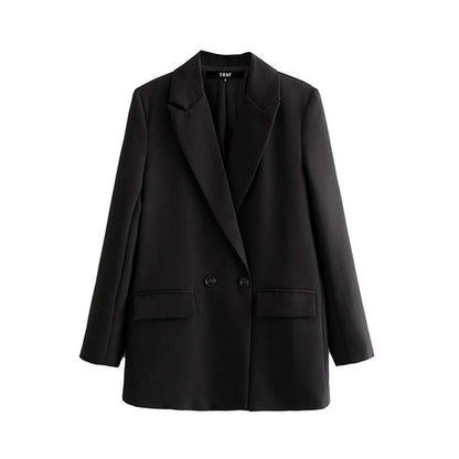 TRAF Women Chic Office Lady Double Breasted Blazer Vintage Coat