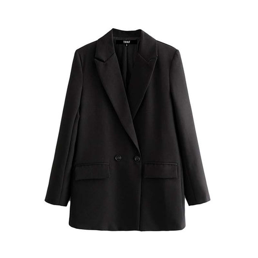 TRAF Women Chic Office Lady Double Breasted Blazer Vintage Coat