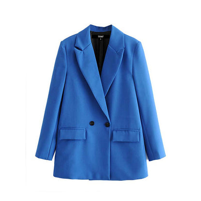TRAF Women Chic Office Lady Double Breasted Blazer Vintage Coat