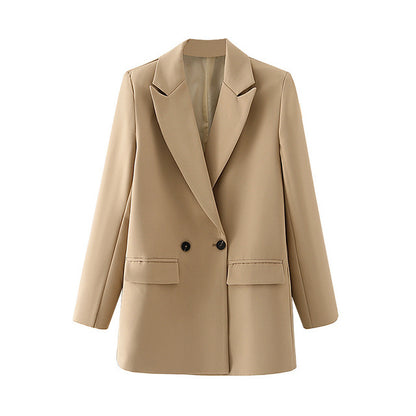 TRAF Women Chic Office Lady Double Breasted Blazer Vintage Coat