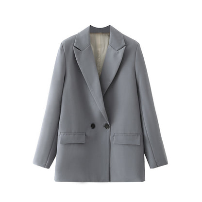 TRAF Women Chic Office Lady Double Breasted Blazer Vintage Coat