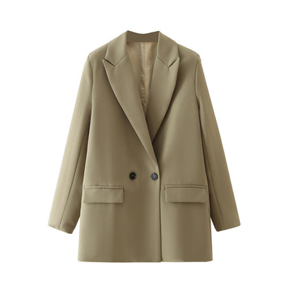TRAF Women Chic Office Lady Double Breasted Blazer Vintage Coat