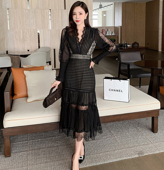 JSXDHK 2022 New Runway Designer Women Black Long Dress