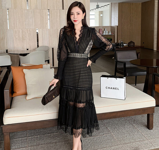 JSXDHK 2022 New Runway Designer Women Black Long Dress