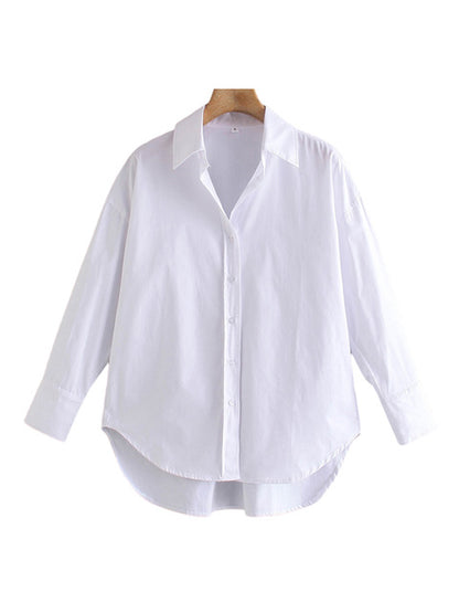 TRAF Women Fashion Loose Asymmetry Poplin Blouses Vintage Long Sleeve